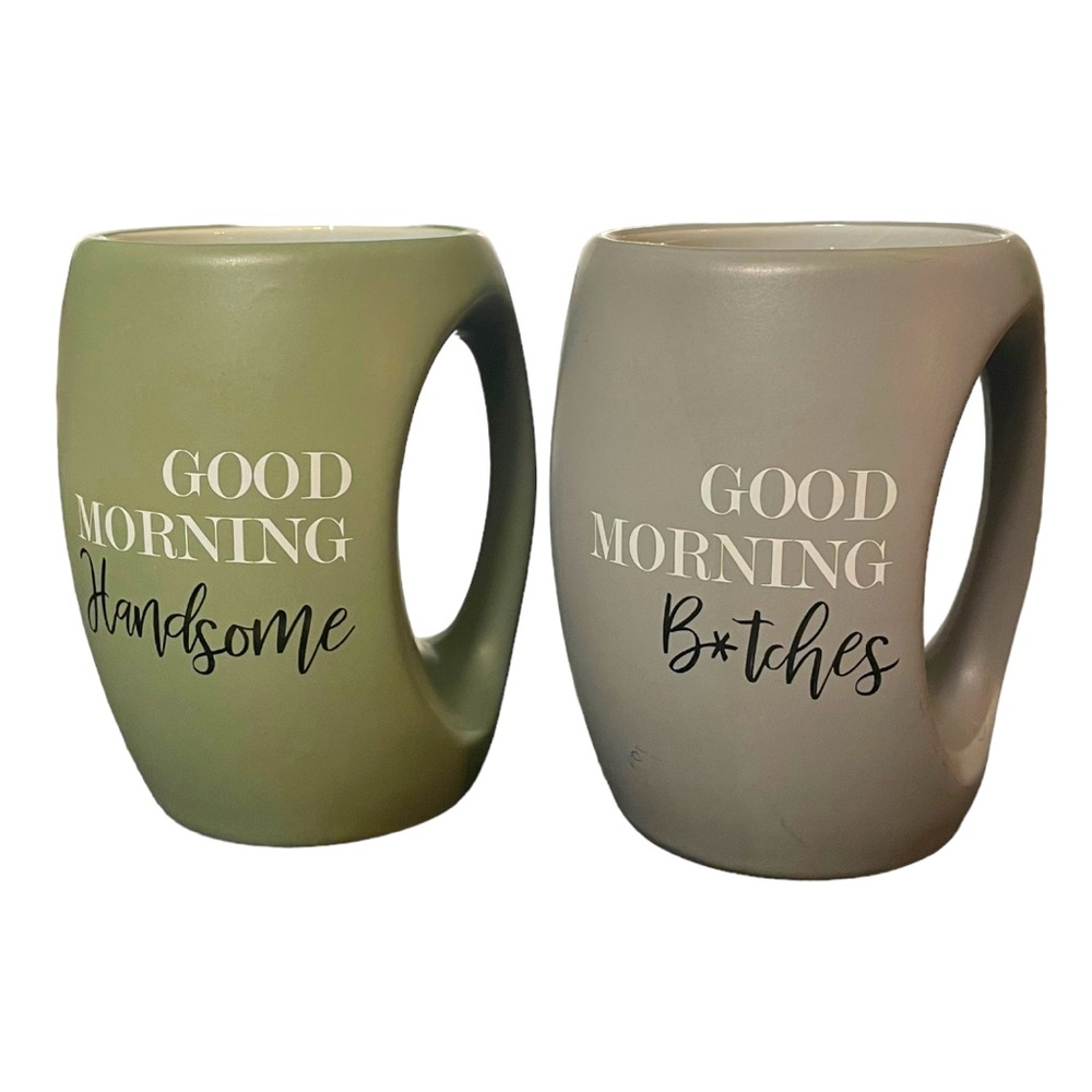 Pavilion Gift Company Good Morning 16 oz His and Hers Stoneware Mug Set EUC